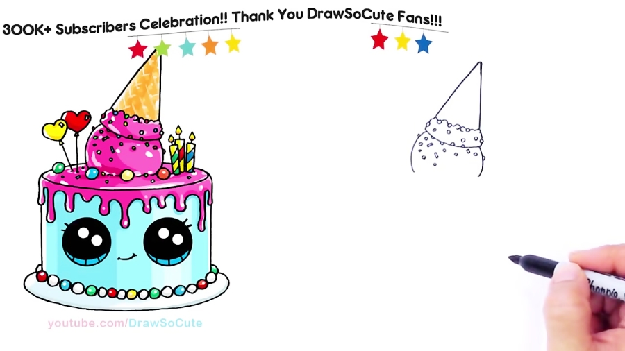 How To Draw A Cute Cake Step By Step Easy Celebrating 300K Subscribers