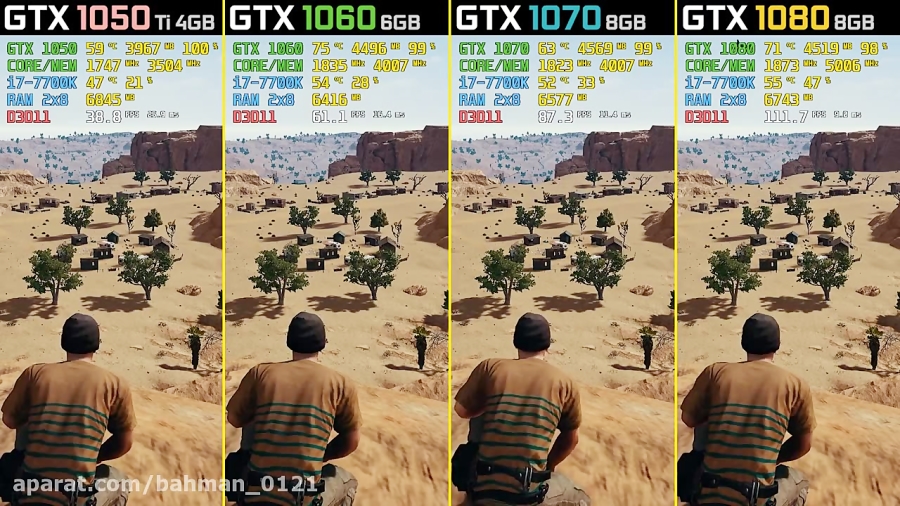 PUBG GTX 1050 Ti vs. GTX 1060 vs. GTX 1070 vs. GTX 1080 (Desert - Miramar)