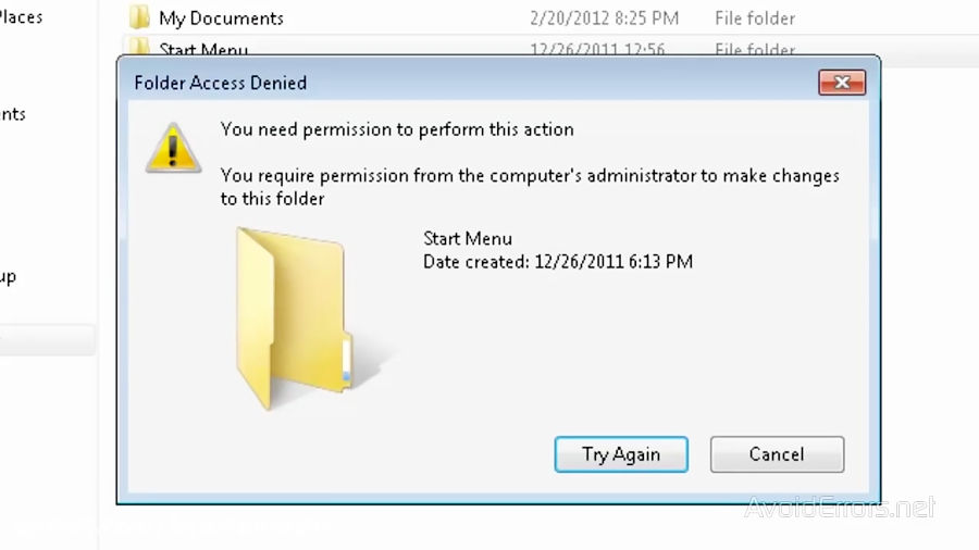 Solved "You need permission to perform this action" Windows 7