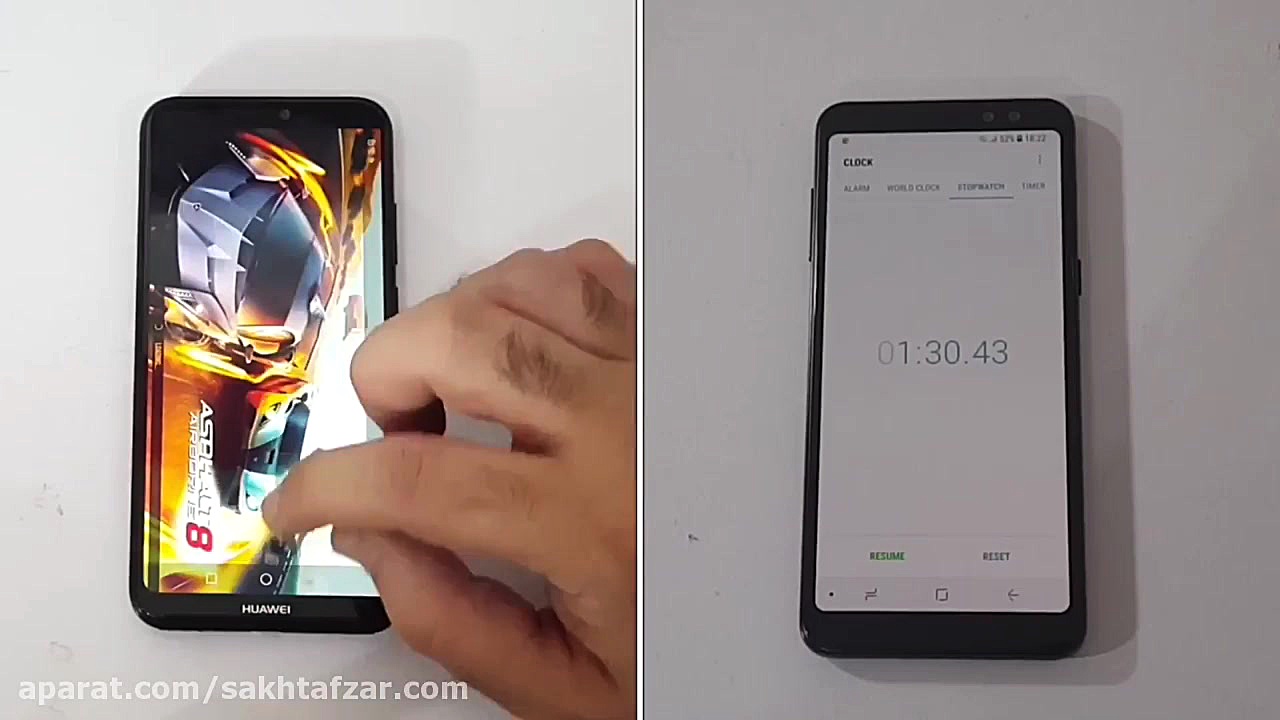 تست سرعت Huawei P20 Lite در برابر Samsung A8 2018 زمان272ثانیه