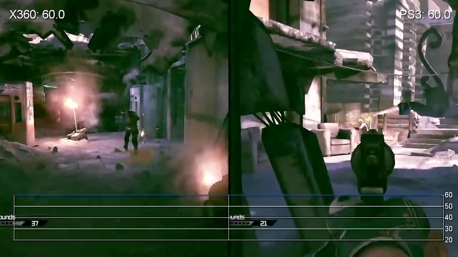 مقایسه فریم ریت بازی RAGE Shooting X360 vs PS3