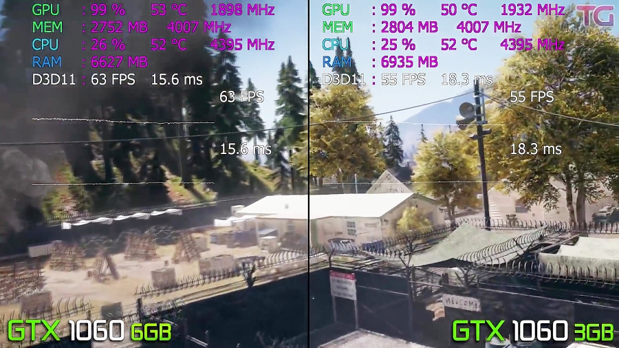 مقایسه فریم ریت بازی ها GTX 1060 3GB vs 6GB