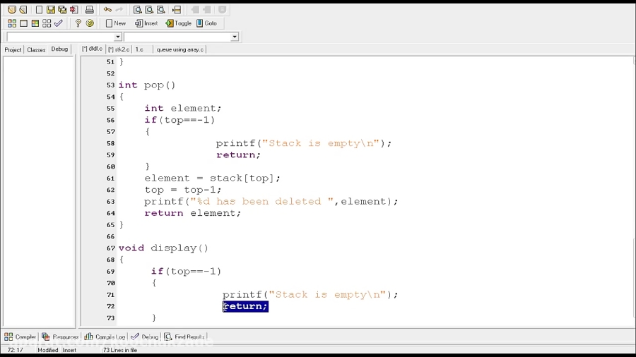Data Structure tutorial 2.4: Stack using array Display function