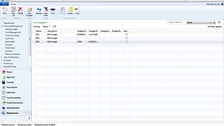 Budgets in MIcrosoft Dynamics NAV 2013