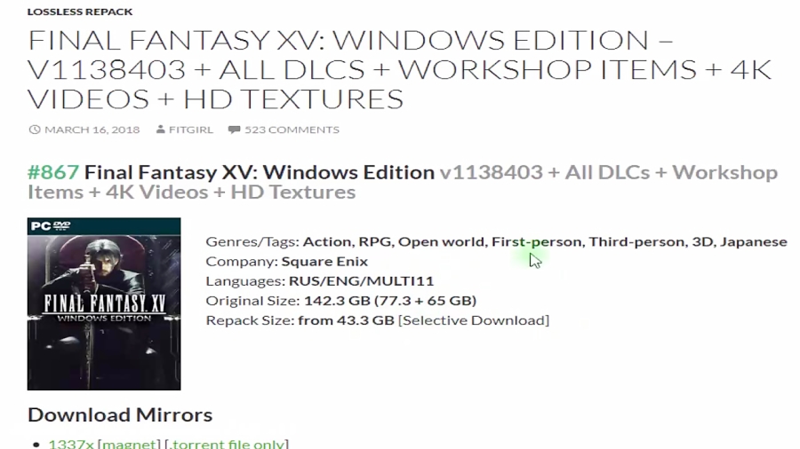 Final Fantasy XV ALL ERROR Won#039; t Start Fix Working New UPDATE Game Work [43GB] FitGirl Repack