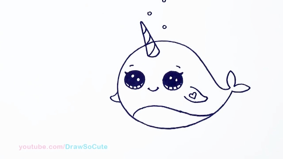 How to Draw a Cartoon Narwhal Unicorn Whale Easy