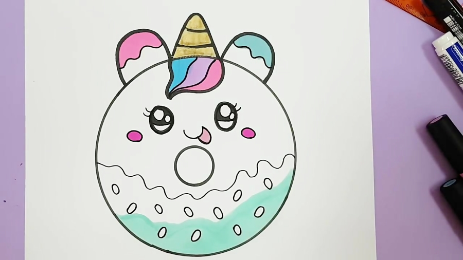 HOW TO DRAW A CUTE UNICORN DONUT - DRAWING + COLORING