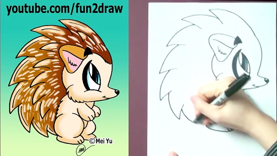 How to Draw Cartoon Animals - How to Draw a Hedgehog - Easy Drawings