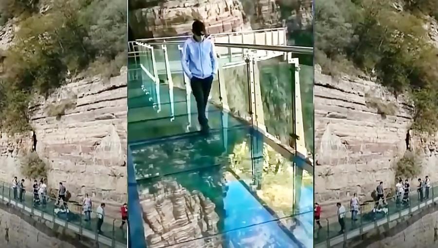 China Glass Bridge Crack Effect East Taihang Mountain Glass Bridge