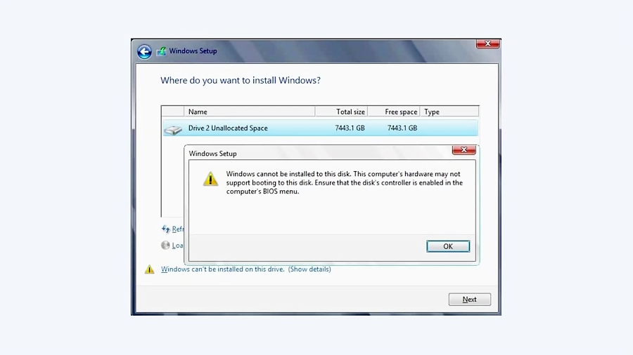 Windows Cannot Be Installed To This Disk This Computer Hardware May