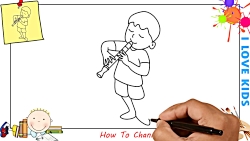 How to draw a boy playing flut...