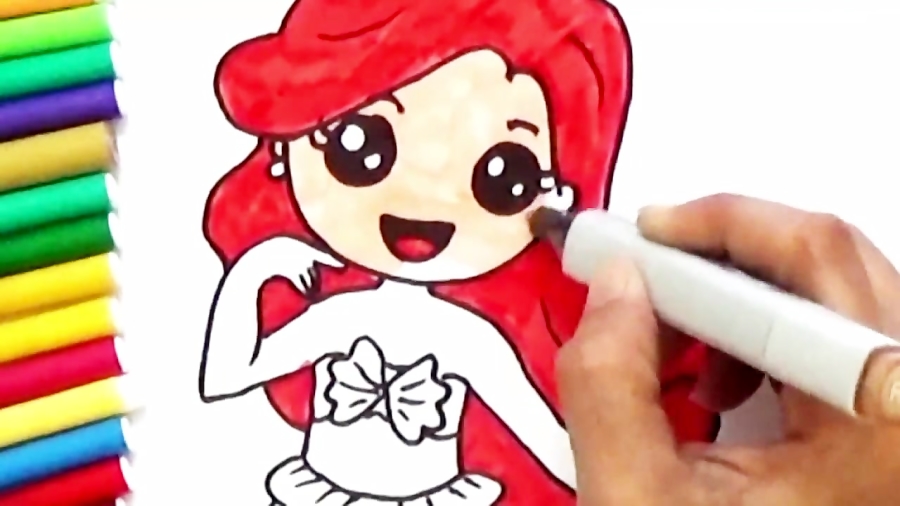 How To Draw Chibi Ariel From The Little Mermaid For Kids | D4K