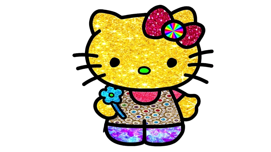 How to Draw Hello Kitty With Glitter Coloring