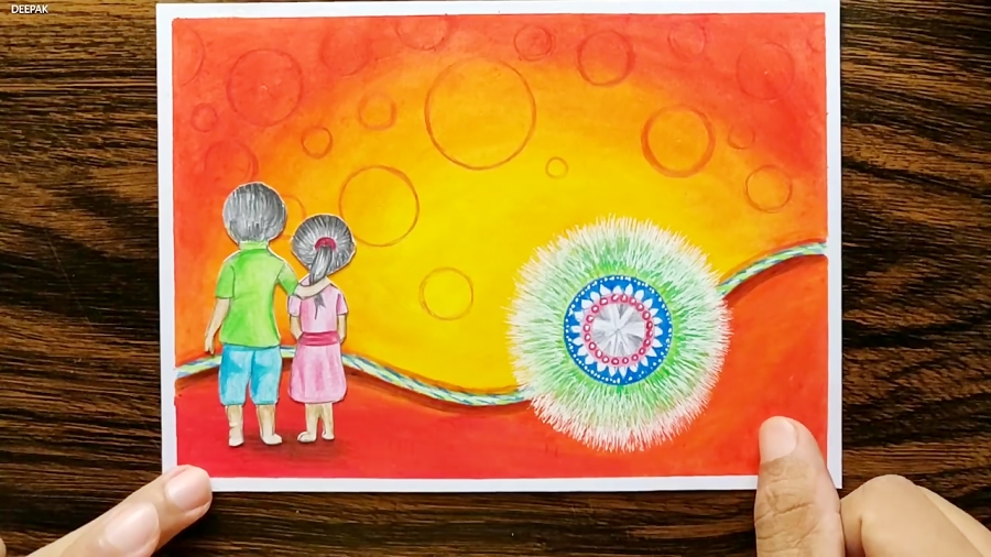 Raksha Bandhan drawing with Oil Pastels and colour pencils - step by step زمان760ثانیه