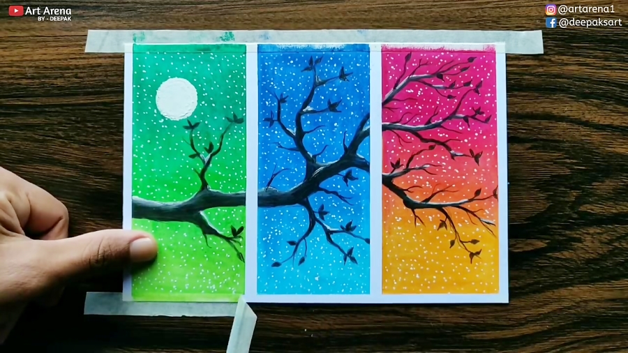 Masking Tape multiple drawing technique with Oil Pastels for beginners