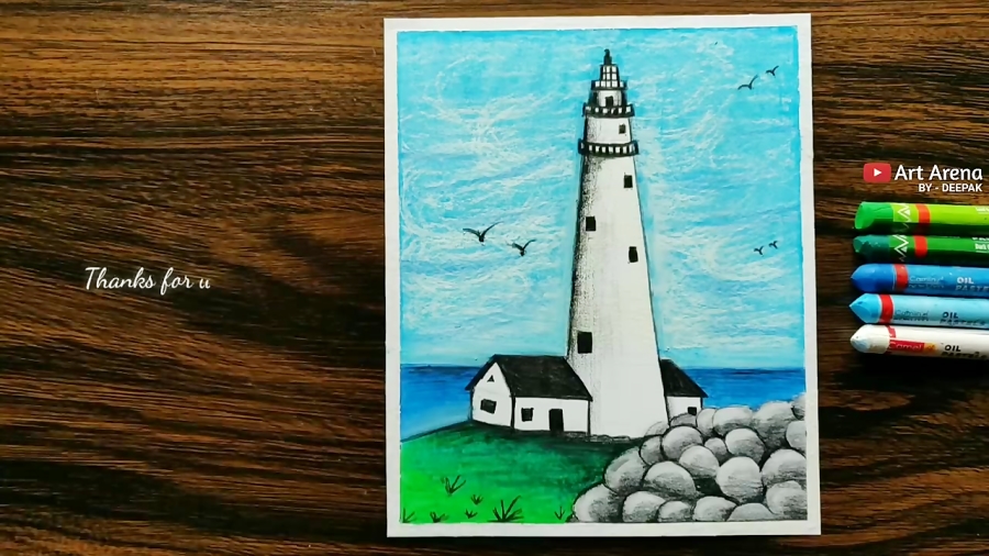 oil pastel drawing lighthouse