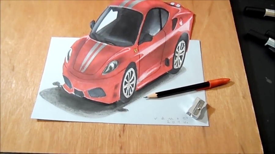 How to Draw 3D car Drawing Ferrari 3D Trick Art Graphic