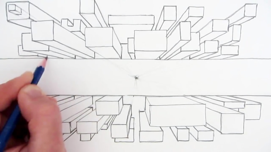 How to Draw a City using 1Point Perspective A Bird's Eye View