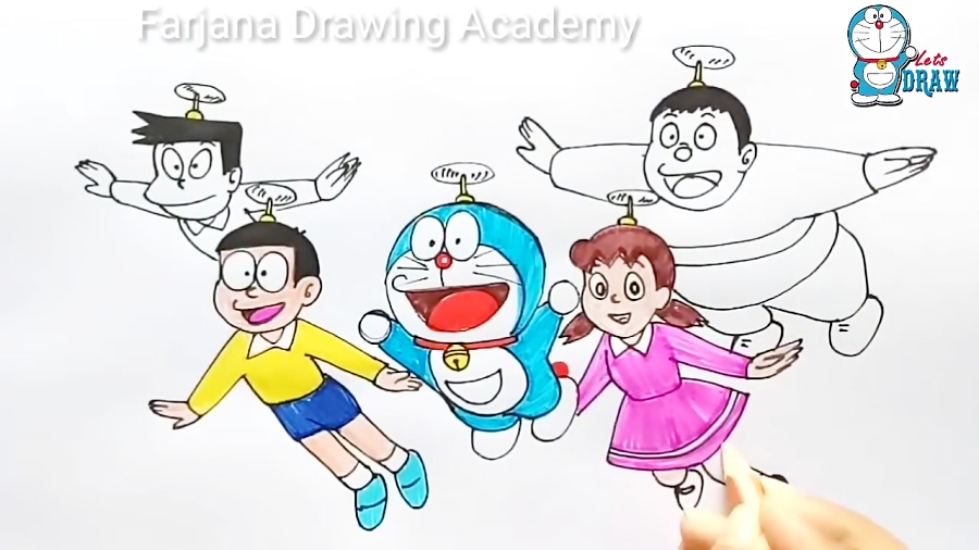 How to draw Cartoon Characters Doraemon step by step