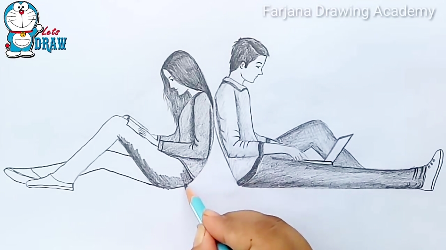 How To Draw A Boy And A Girl Sitting Back To Back Pencil Sketch دیدئو Dideo