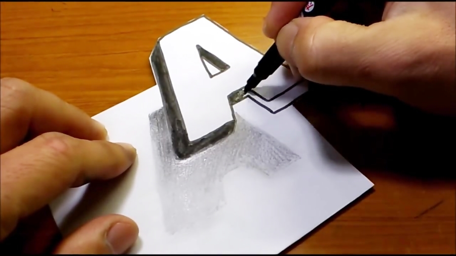 Very Easy!! How To Drawing 3D Floating Letter "A" - Trick Art On Line Paper