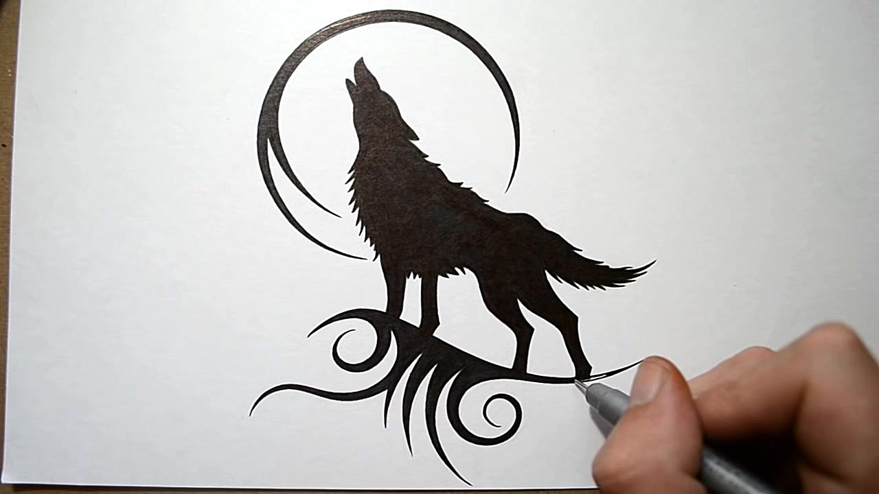 Drawing a Howling Wolf Silhouette - Black Tribal Tattoo Design زمان297ثانیه