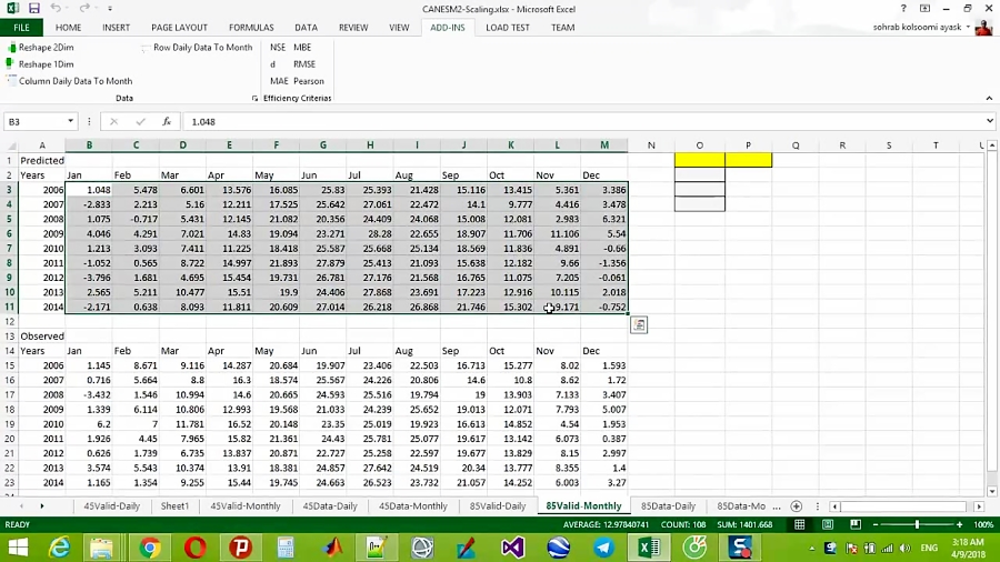 Simple calculate RMSE in excel