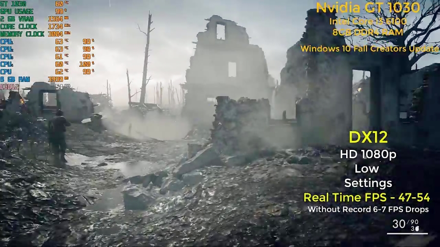 Battlefield 1 - Nvidia GT 1030 - Core i3 6100 - 8G