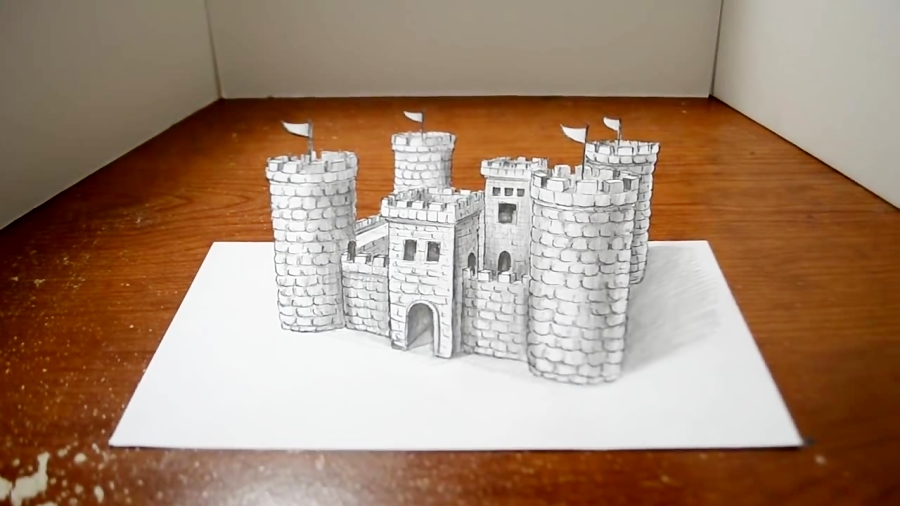 how to draw a 3d castle