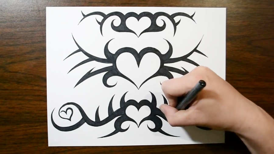 How I Draw Lowerback Tribal Heart Tattoo Designs