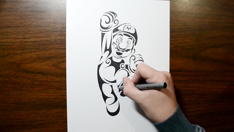 How to Draw Super Mario Tribal Tattoo Design Style