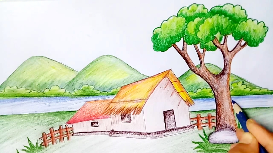 How to draw hillside scenery.Step by step(easy draw)