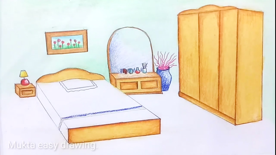 How to draw a Bedroom.Step by step(easy draw)
