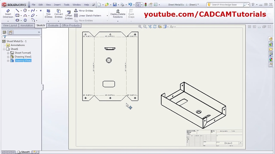 Solidworks Sheet Metal Drawing Tutorial Bend Line Flat Pattern Unfolded دیدئو Dideo