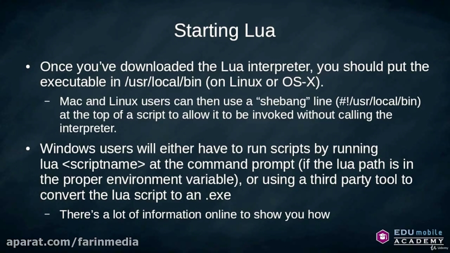 دوره یادگیری زبان برنامه نویسی Lua