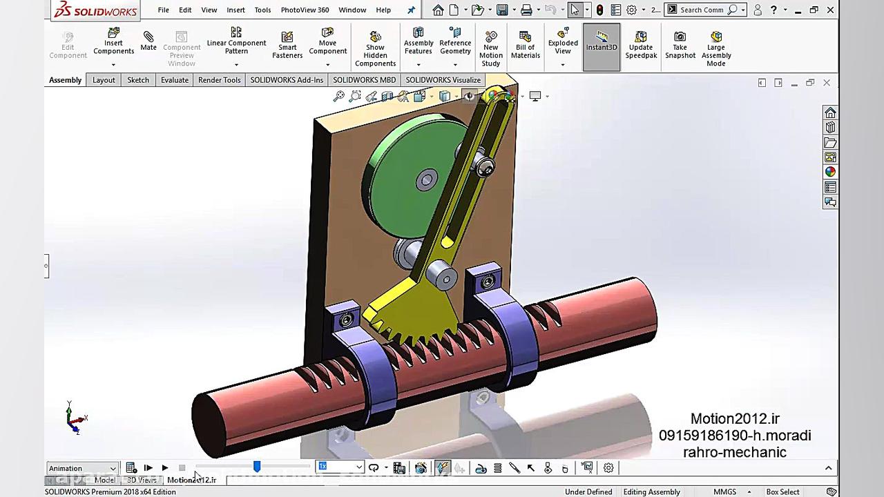 آموزش انیمیشن در solidworks motion study در سالیدورک حرکت رفت و برگشتی