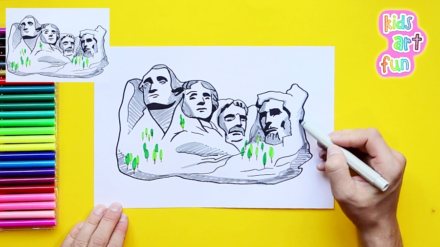 How to draw Mount Rushmore, South Dakota, USA
