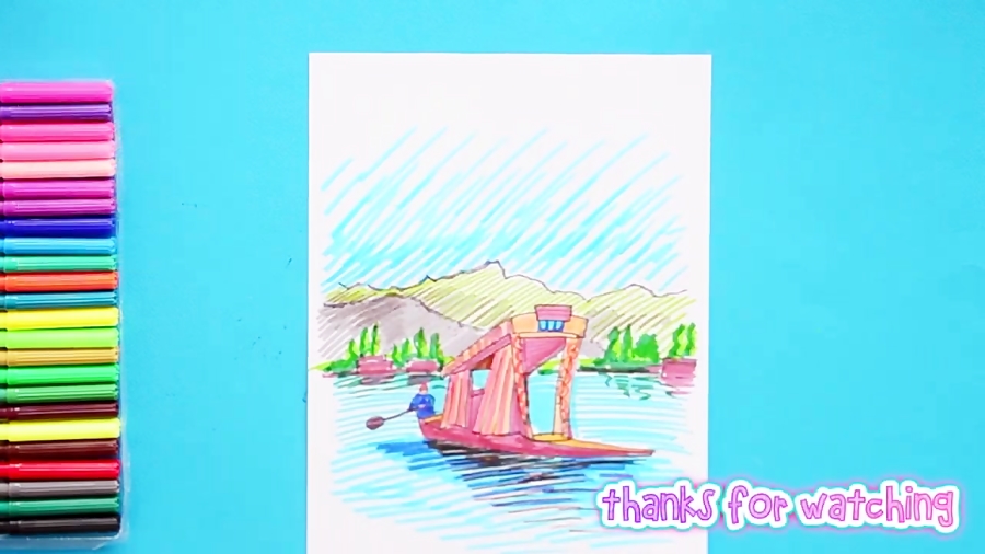 How to draw Shikara, Dal Lake, Srinagar زمان258ثانیه