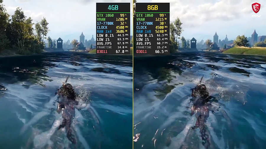 مقایسه فریم ریت بازی The Witcher 3 Wild Hunt 4GB vs 8GB RAM
