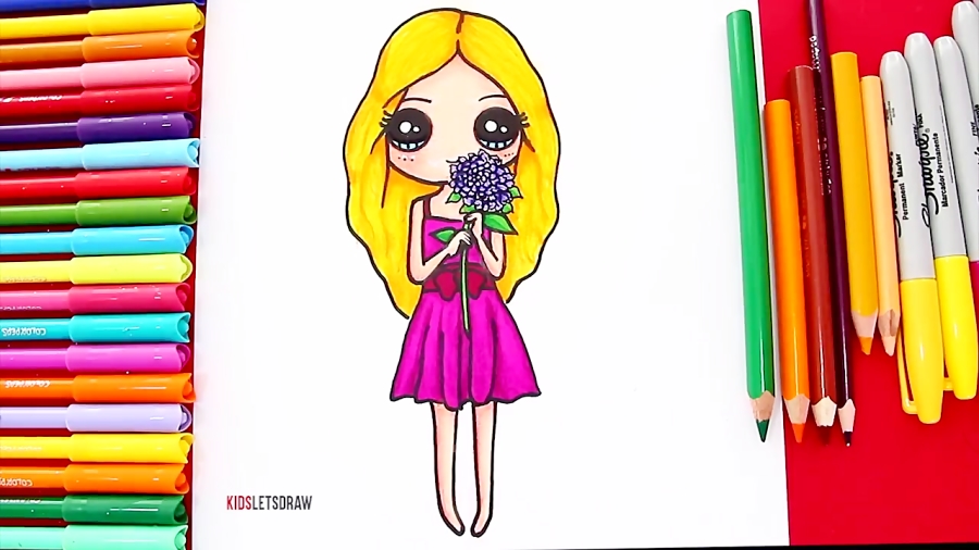 How to draw a kawaii Girl with Flowers