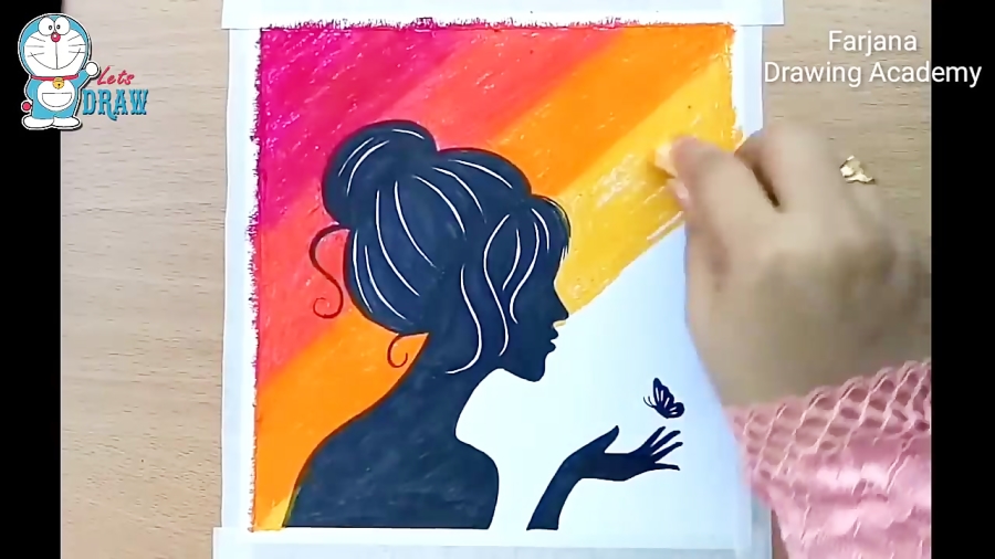 Girl With Butterfly Scenery Drawing With Oil Pastels Step By Step Ø¯ÛØ¯Ø¦Ù Dideo