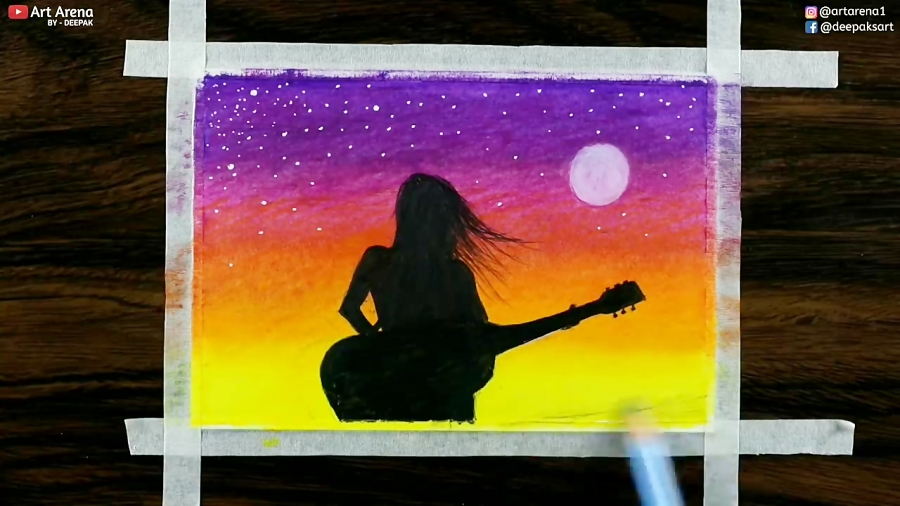 oil pastel guitar drawing