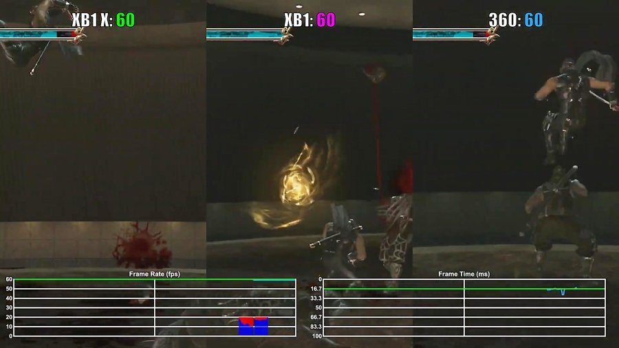مقایسه فریم ریت بازی Ninja Gaiden 2 Xbox One X vs Xbox One vs Xbox 360
