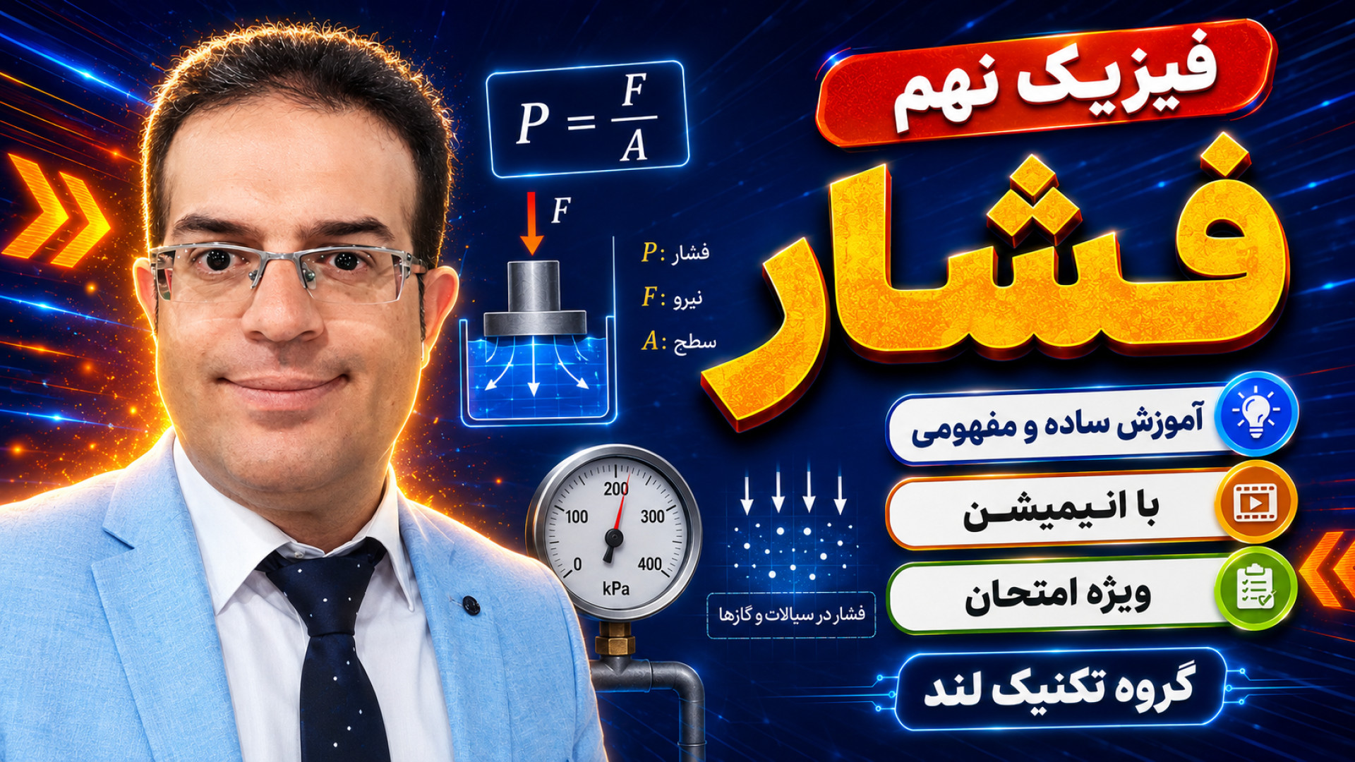 فیزیک نهم فشار با انیمیشن گروه تکنیک لند