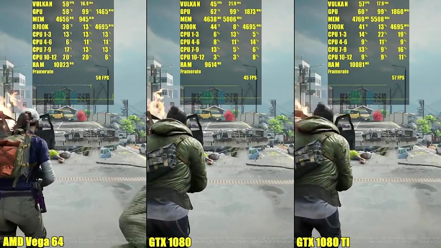 مقایسه فریم ریت  GTX 1080  - AMD RX Vega 64 و GTX 1080 TI