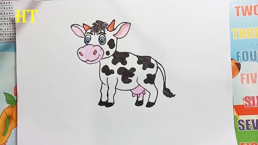 How to draw a cute cartoon cow step by step for kids