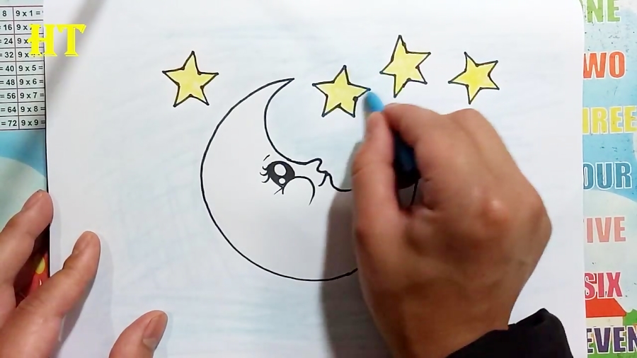 How To Draw A Cute Moon And Star - Drawing And Coloring Pages For Kids