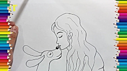 Girl and dog love and kiss dra...