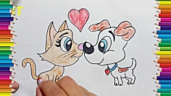 Dog and cat in love and kiss d...
