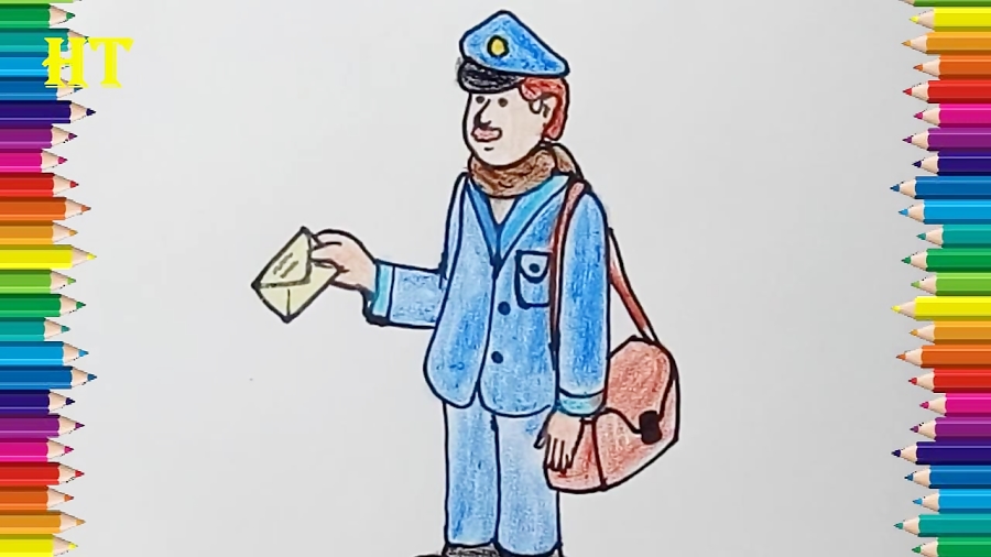 How to draw postman step by step - Cartoon postman drawing and coloring
